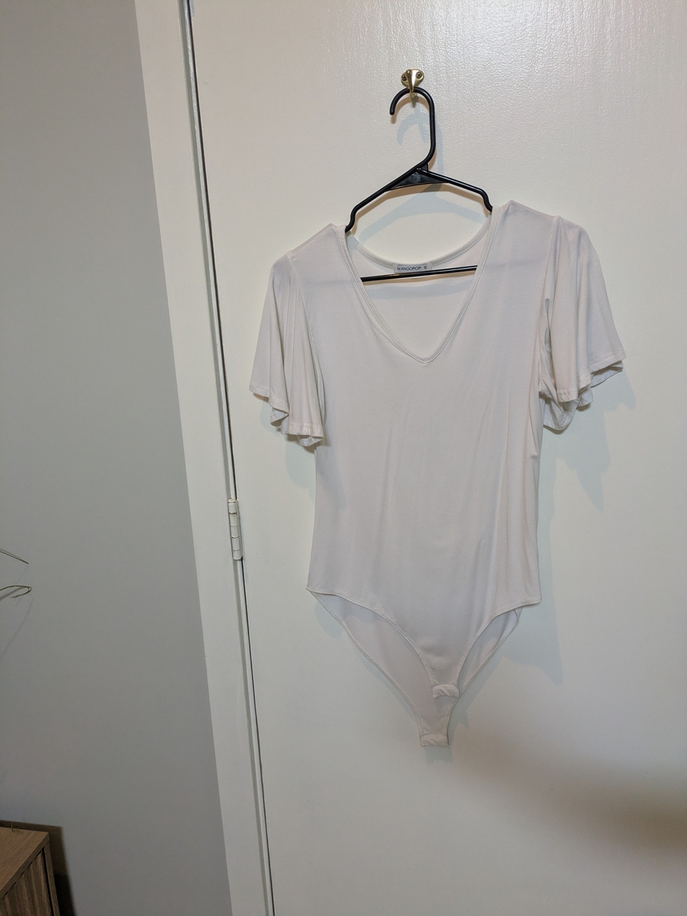 Women’s V-Neck Flutter Sleeve Bodysuit - White